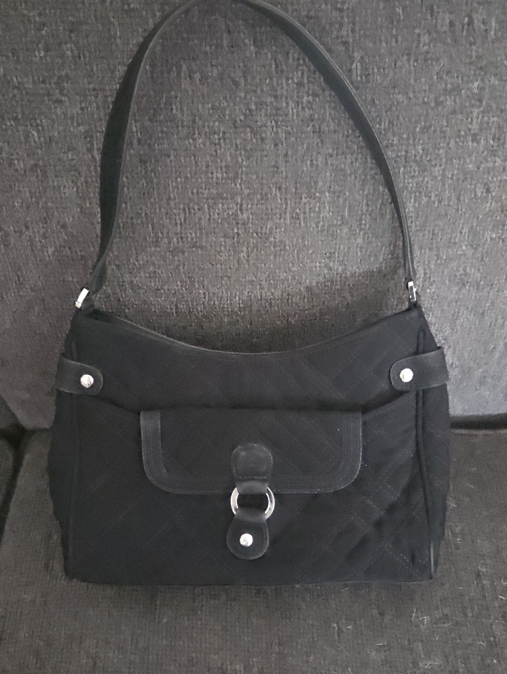 Vera Bradley Quilted Black Shoulder Bag with Front Ring Closure